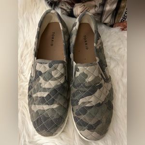 Torrid size 12 wide camouflage canvas slip ons